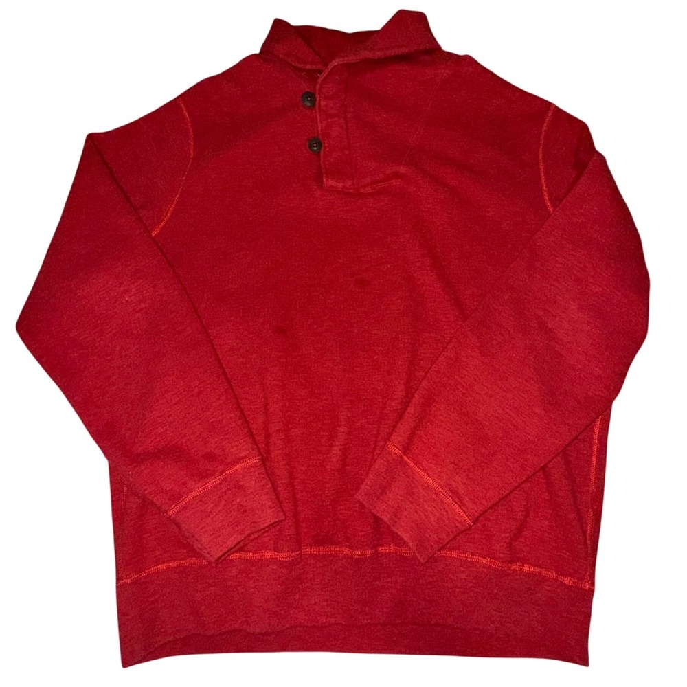 Polo Ralph Lauren Mens XL 100% Cotton Red 2Button Mock Neck Pullover Preppy Work